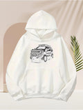Men's Hoodie Hand Drawn Retro Car With Lights And Urban Style Details