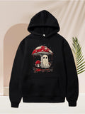 Men's Hoodie Spooky Scene With Playful Ghost Under Giant Mushrooms
