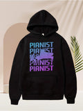 Men's Hoodie Colorful Text With Abstract Shaded Musician Playing Grand Piano Pianist