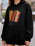 Women's Hoodie Stacked Classic Books With Vintage Textures On Black Hoodie Book