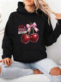 Women's Hoodie Joy Sweet Bosom Pink Ribbon With Shiny Cherries Surrounded By Light Reflection