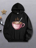 Women's Hoodie Cozy Pink Ceramic Mug With Rising Steam Under Silver Spoon Cup