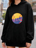 Women's Hoodie Waves Sunset Sky With Palm Trees Reflected On Vibrant Circle