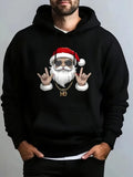 Men's Hoodie Cartoon Santa Wearing Sunglasses Making Hand Signs Under Holiday Lights Santa