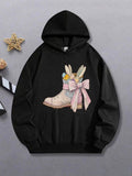 Women's Hoodie Easter Eggs With Bunny Ears Among Pink Ribbon Boot