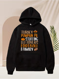 Men's Hoodie Turkey Pumpkin Pie Stuffing Leftovers Football Family With Autumn Snack Illustration