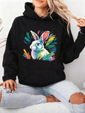 Women's Hoodie Vivid Colorful Brush Strokes Surrounding A Cute Rabbit