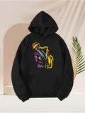Men's Hoodie Neon Colors With Artistic Lines Depicting A Jazz Saxophone Player