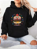 Women's Hoodie Colorful Confetti Burst Surrounding Fun Cartoon Chicken Burger