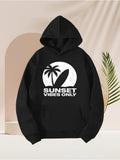 Men's Hoodie Sunset Vibes Only Tropical Paradise With Silhouetted Palm Tree And Surfboard Hooded Sweatshirt