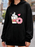 Women's Hoodie Cute Donut With Smiling Coffee Cup Pink Hearts Donut