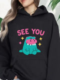 Women's Hoodie See You Sparkling Cartoon Stars With Smiling Cute Sitting Hippo