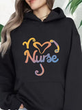 Women's Hoodie Colorful Cursive Letters With Stethoscope Shaped Heart Nurse