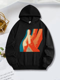 Women's Hoodie Retro Color Block Illustration Featuring Abstract Artistic Hands