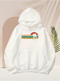 Men's Hoodie Sunset Landscape With Mountains Under Orange Sky And Minimalist Forest Bear