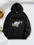 Women's Hoodie Vintage Classic Retro Style Car With Shaded Monochrome Illustration Car