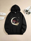 Women's Hoodie Mushrooms Growing On Melting Crescent Moon With Shining Stars Night Sky