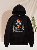 Men's Hoodie Merry Merry Playful Penguin With Santa Hat And Christmas Trees