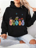 Women's Hoodie Colorful Mason Jars With Blooming Wildflowers And Fluttering Butterflies Design Hoodie