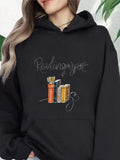 Women's Hoodie Reading A Lot With Colorful Stack Of Books Under Handwritten Lettering Books
