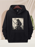 Men's Hoodie Full Moon And Misty Forest Among Fierce Armed Warrior Cat