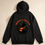 Men's Hoodie Search Rescue Orange Vested Dog Among Mountain Outline