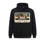 Men's Hoodie Vintage 1990 Limited Edition Retro Cassette Tape Surrounded By Colorful Stripes And Bold Letters