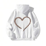 Men's Hoodie Leopard Print Patterned Outline With Playful Large Heart Shape