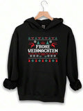Men's Hoodie Geometric Christmas Motif With Snowflakes Reindeer And Holiday Decorations Hoodie
