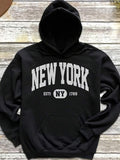 Men's Hoodie New York City Street Style With Bold White Arch Lettering Hoodie
