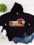 Men's Hoodie Eat Sleep Box Retro Stripes With Sunset And Boxer Silhouette