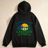 Men's Hoodie Summer Camp Lakeside Fun Glowing Sunset Reflected On Water Surrounded By Pine Trees