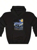 Men's Hoodie Starry Sky With Dark Silhouettes And Bright Glowing Moon Night Scene