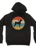 Men's Hoodie Retro Sunset Stripes With Silhouette Of Alert Standing Dog