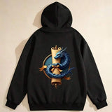 Men's Hoodie Blue Scaled Dragon Curled Around Ancient Golden Scroll