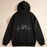 Men's Hoodie Heartbeat Rhythm Line With Biking Passion And Sport Bicycle