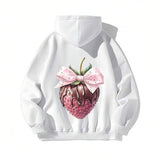 Men's Hoodie Chocolate Strawberry With Pink Ribbon Under White Light Strawberry