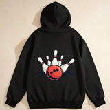 Men's Hoodie Vibrant Red Bowling Ball Striking Pins Under Shadowed Alley Light Bowling Ball