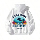 Men's Hoodie Scuba Diving Ocean Explorers Dive Deep Vibrant Coral Underwater Plants With Shadow Silhouette Diver