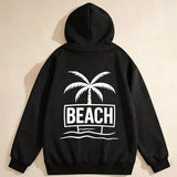 Men's Hoodie Wavy Shoreline With Palm Tree Sign And Bold Lettering Beach