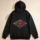 Men's Hoodie Vintage Style Silver Etched Ornament Featuring Red Plaque 1994 Hoodie