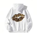 Men's Hoodie Bold Leopard Print Patterned Artistic Expression Lips