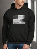Men's Hoodie Merchant Marine Distressed Faded Flag Over Black Cotton Hoodie