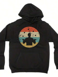 Men's Hoodie Retro Sun With Weathered Silhouette In Circular Center Figure