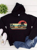 Men's Hoodie Eat Sleep Cycle Vintage Sunset Stripe With Silhouette Rider Bicycle