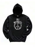 Men's Hoodie Nature Peace Symbol With Cacti And Mushrooms Growing Around Emblem