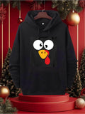 Men's Hoodie Big Cartoon Eyes With Red Droplet And Yellow Beak Funny Turkey