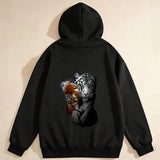 Men's Hoodie Gentle Snowy Tiger With Soft Fur Embracing A Brown Teddy Bear
