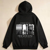 Men's Hoodie Street Style Photographic Cityscape With Famous Monument Design Statue
