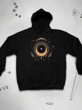 Men's Hoodie Celestial Phases Radiating Golden Energy With Crescent Moon Symbol